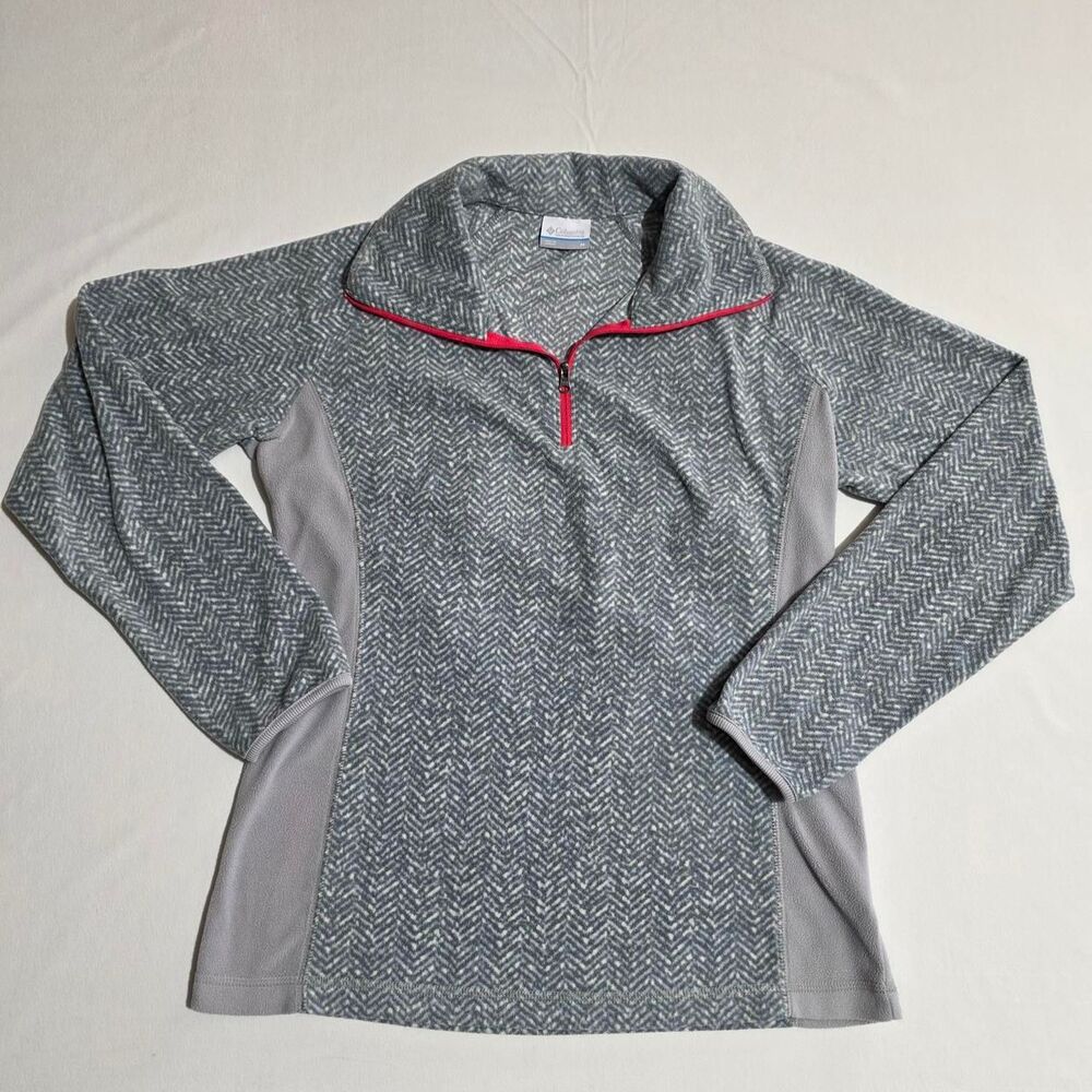 Columbia Sportswear gray & white herringbone quarter zip fleece Size Medium